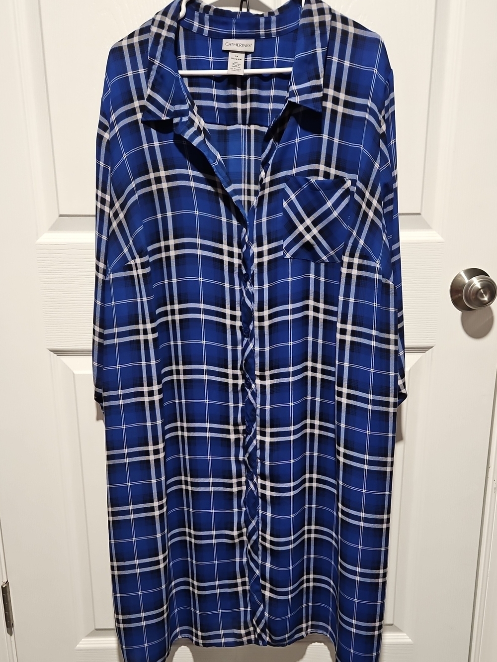 Catherines Blue and White Plaid Button-Front Top